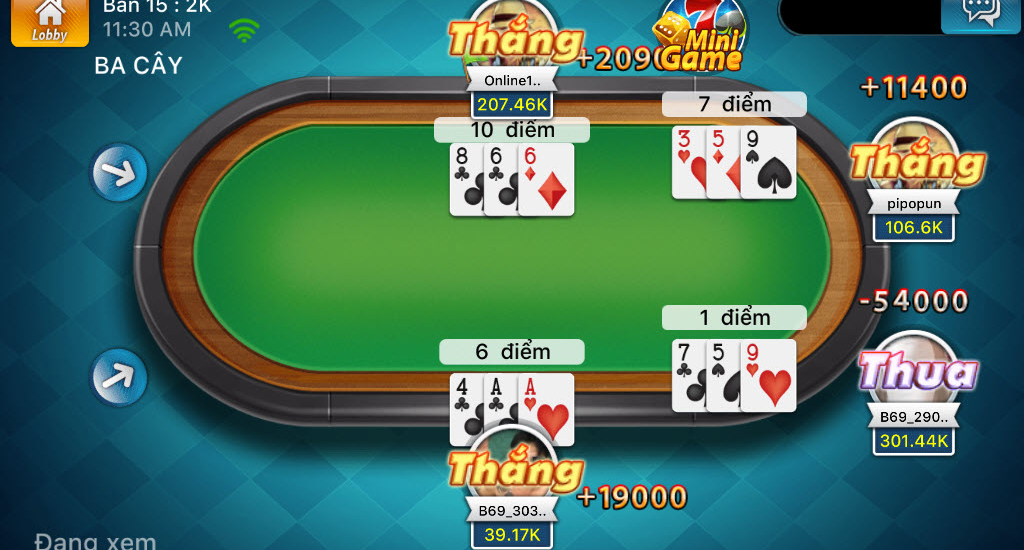 Trong game bài 3 cây tổng điểm lớn nhất là 9 còn nhỏ nhất là 0